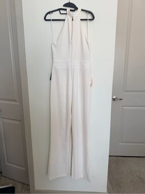 NWT Express Size 6 Ivory Halter Neck Wide Leg Jumpsuit Formal Wedding